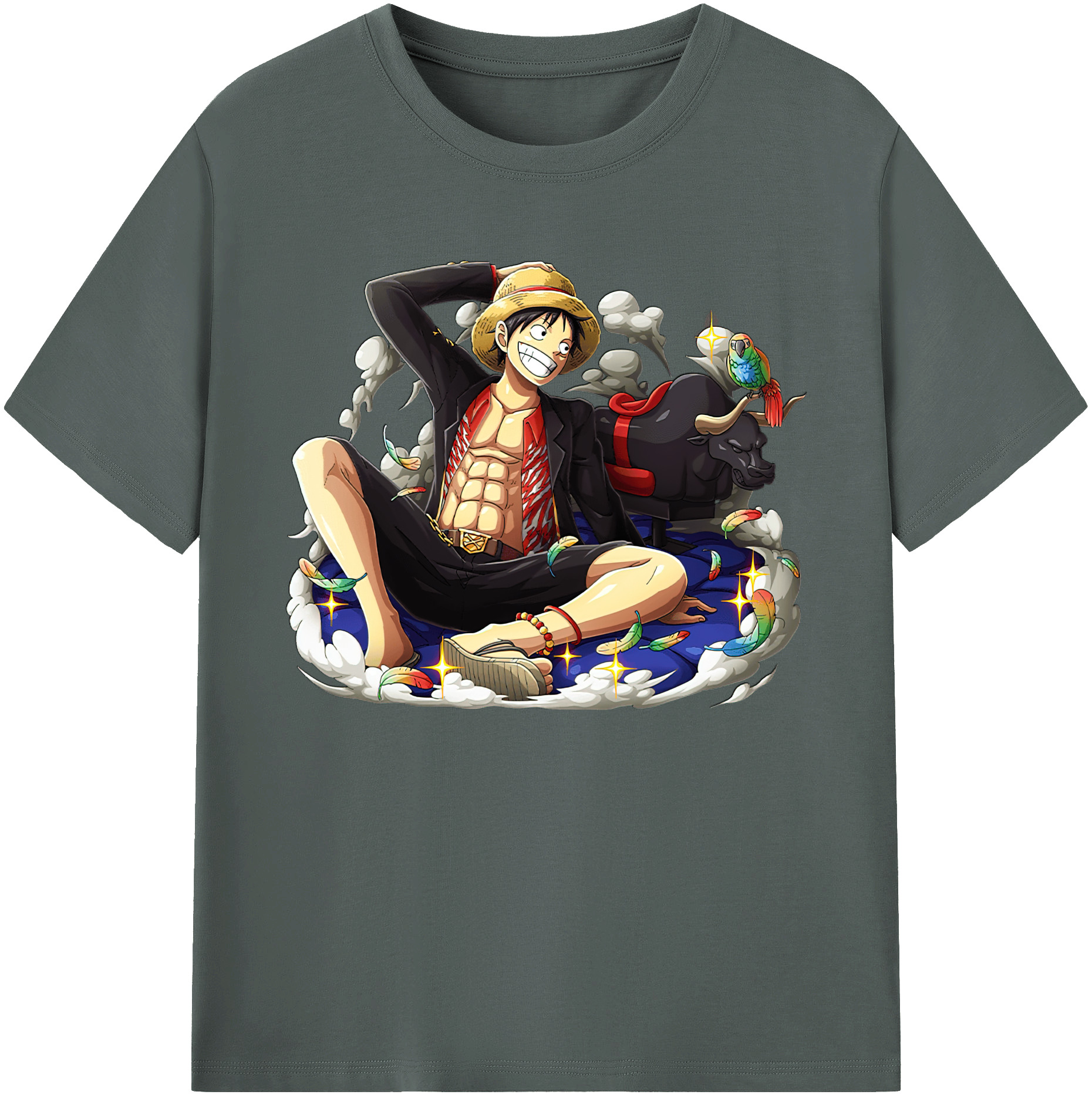 ワンピース モンキー・D・ルフィ ONE PIECE Monkey D. Luffy 綿100％ メンズ半袖Tシャツ｜肌触りやわらか＆通気性